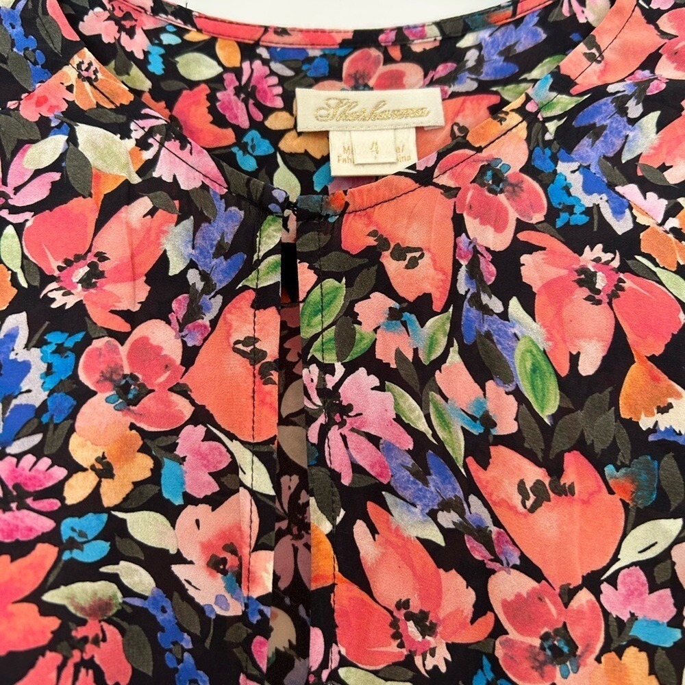 Shoshanna romantic floral whimsy boho puffy sleeve print easter spring dress 4 - Picture 5 of 11
